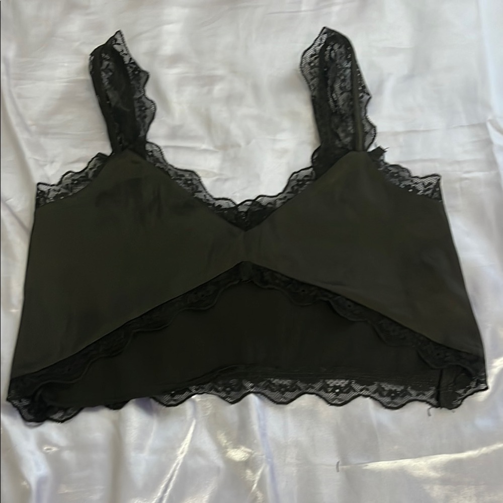 Black Lace Trim Crop Top